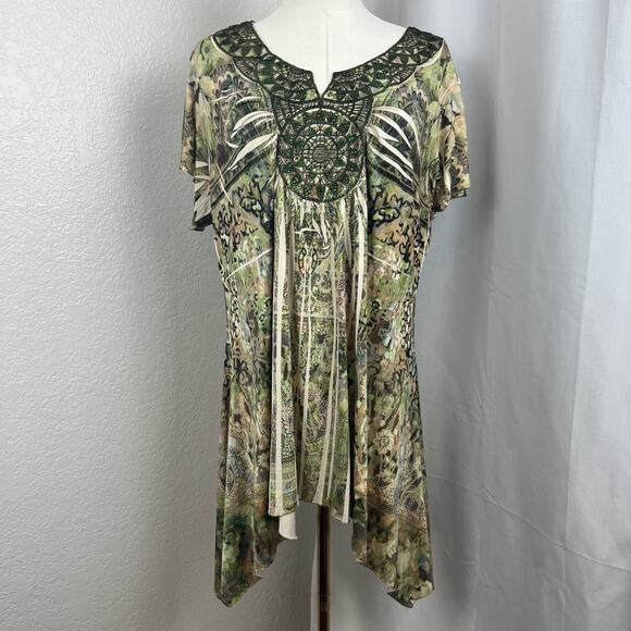 Y2K World Unity Top Womens XXL Green Boho Fairygrunge Artsy Psychedelic READ - Picture 1 of 12